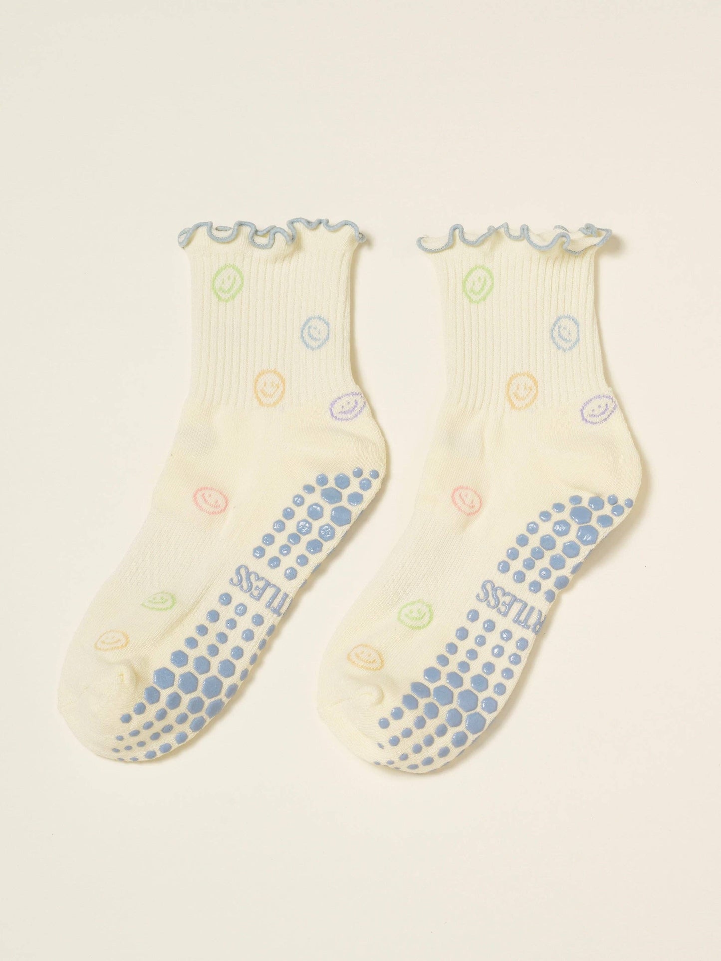 😊 Smiley Face Ruffle Grip Sock, Pilates Socks